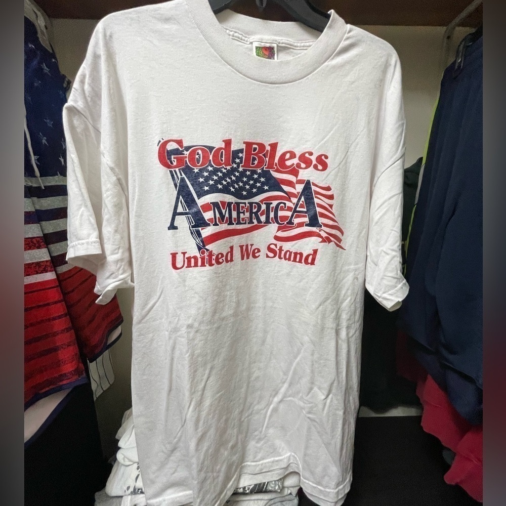 GOD BLESS AMERICA PATRIOTIC USA SHIRT RED WHITE BLUE MENS XL BAGGY